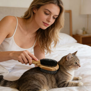 <span class=keywords><strong>Brosse</strong></span> de toilettage pour animaux de compagnie en bambou naturel écologique, double face, à picots et poils, pour chiens et chats à poils longs ou courts - Product Image 5