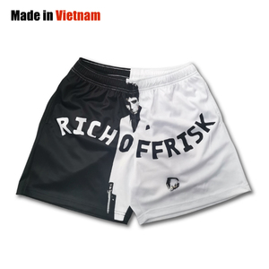 กางเกงบาสเก็ตบอลผ้าแคนวาสพิมพ์ลายแบบซับลิเมชั่นคุณภาพสูงขายส่ง สไตล์วินเทจ แห้งเร็ว ป้องกันรังสียูวี ผลิตในเวียดนาม - Product Image 1