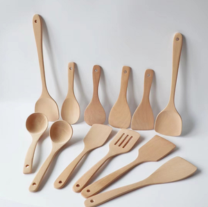 Ensemble d'ustensiles de cuisine en bois résistant à la chaleur, sans peinture, antiadhésif, avec spatule, cuillères et louche - Product Image 2