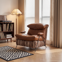 Retro Echtleder Klappbarer Sessel, Luxuriöser Relaxsessel für Wohnzimmer, Designer-Möbel für Apartments