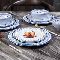 Ensemble de vaisselle en mélamine de qualité commerciale 12 pièces-Assiettes et bols incassables sans BPA Design de luxe occidental pour Dubaï