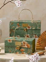 Boîte cadeau portable en carton avec motifs floraux dorés sur le thème de la forêt, pour mariage, demoiselles d'honneur, anniversaire, vide