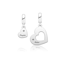 S925 Argent MiniJewelry Femmes Enfant Fille Fils Mère Maman Amour Coeur Dangle Charme pour Bracelets Colliers Pendentifs 2Pcs