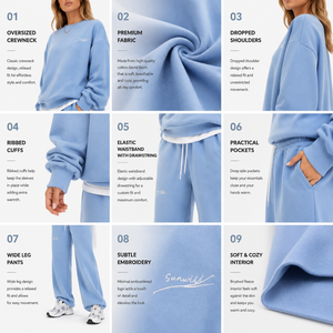 Ensemble de survêtement 2 pièces imprimé pour femme, sweat-shirt oversize à col rond et pantalon large taille haute en molleton doux, tenue décontractée quotidienne BSCI - Product Image 3