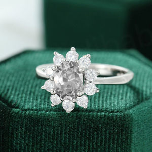 Anillo de Moissanita, Plata 925, Halo Vintage, Anillo de Compromiso para Mujer, Anillo de Compromiso Único con Moissanita Gris, Anillo de Flores Art Deco - Product Image 3