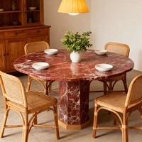 Meubles de salon de style italien nordique-Table basse ronde, table basse en marbre Roso Lepanto et table à manger