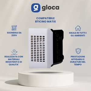 Juego de 2 timbres Gloca, 6A, 220V, enchufables, de plástico, diseño minimalista, fácil instalación, para la serie Matix - Product Image 2