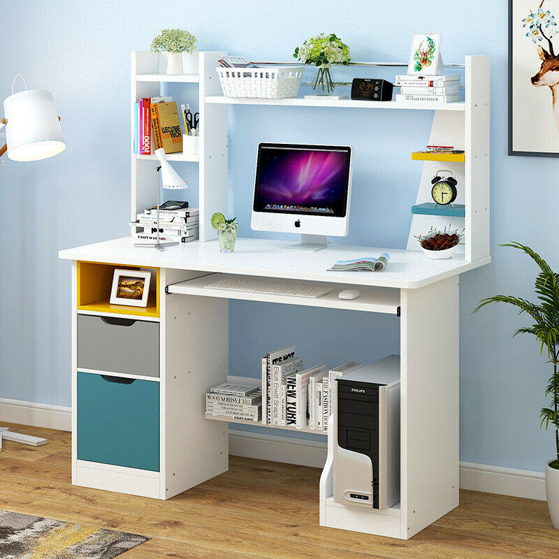 Computer Desk With Bookshelf Drawer Corner PC Table Home Office Study Bookcase