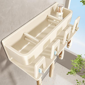 Support mural pour brosses à dents, support de rangement rectangulaire durable sans perçage pour utilisation à la maison sur l'évier - Product Image 5