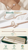 Magnifique Bracelet en Laiton Plaqué Or 14K avec Coquillage Incrusté de Papillons et Chaîne Tennis Entièrement Sertie de Zircons Cubiques, Bijou Tendance pour Événements de Gala et Soirées Mondaines