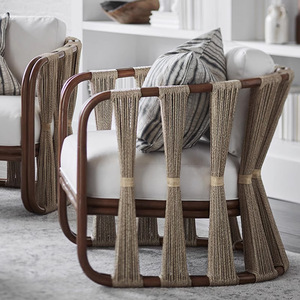 Sofá de Jardín de Mimbre con Estructura de Aleación de Aluminio, Cojín de Espuma de Alta Densidad, Impermeable, Estilo del Sudeste Asiático, Muebles de Exterior - Product Image 4
