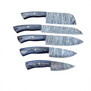 Ensemble de couteaux de cuisine en acier Damas à 67 couches, 5 pièces, manche en bois, lames droites, couteaux de chef, lame polie, ambidextres, haute qualité - Product Image 1