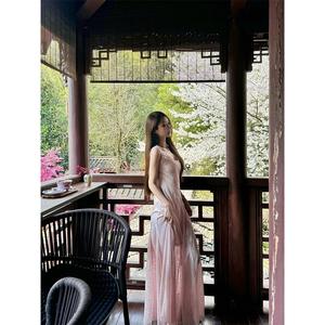 Vestido sin mangas rosa con cuello en U para mujer, ajustado, con cintura ceñida, falda larga de encaje tipo lápiz, transpirable, dulce, informal para el día a día. - Product Image 4