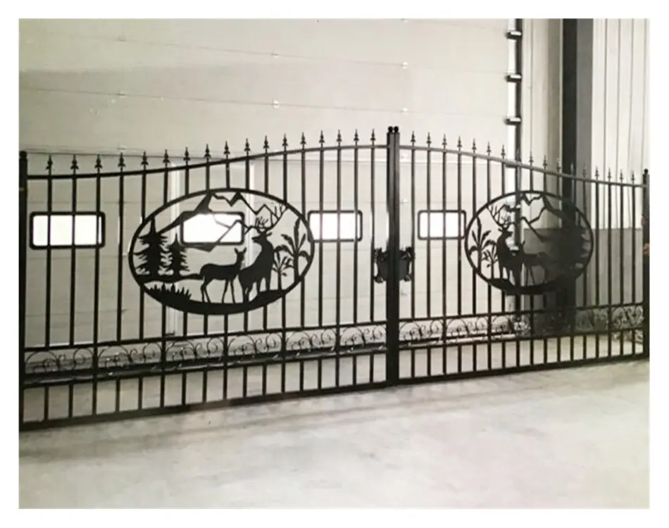 Китайский поставщик, 16-дюймовые двери для ворот, декоративные кованые железные главные ворота с оленем