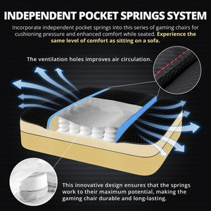 Fauteuil de jeu de massage avec roulettes dans le <span class=keywords><strong>coussin</strong></span> <span class=keywords><strong>lombaire</strong></span> Siège avec ressorts en métal et mousse Fauteuil de jeu inclinable de 90 ° à 135 ° - Product Image 6