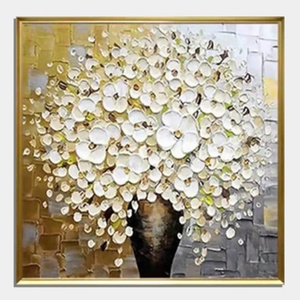 Hand Painted White Floral Oil Painting with Gold Texture Modern <b>Canvas</b> Wall Art for Home Decor - Product Image 5