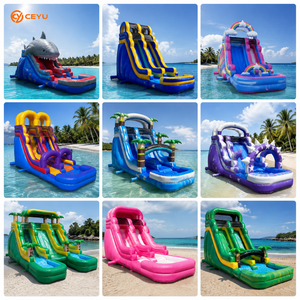 <span class=keywords><strong>Toboggan</strong></span> aquatique gonflable Ceyu à double piste <span class=keywords><strong>avec</strong></span> <span class=keywords><strong>piscine</strong></span> à jets <span class=keywords><strong>et</strong></span> arche palmier pour jardin, idéal pour les fêtes estivales en extérieur pour enfants - Product Image 3