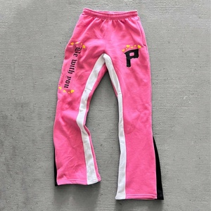 Pantalon évasé streetwear décontracté de haute qualité avec impression en relief, logo personnalisé, extensible, en molleton de coton vintage, écologique, pour homme - Product Image 1