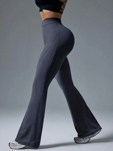 Nuevos Pantalones de Yoga Anchos <span class=keywords><strong>y</strong></span> Sólidos, Pantalones Acampanados de Cintura Alta, Ropa Deportiva Elástica, Leggings Levanta Glúteos, Pantalones de Yoga Acampanados Sin Costuras - Product Image 4