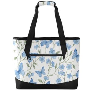 Wholesale Blue Butterfly Print Insulated <b>Lunch</b> <b>Bag</b> with Handles Custom Cooler <b>Bags</b> <b>for</b> <b>Women</b> Adults - Product Image 4