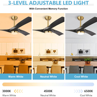 Ventilateur de plafond de style industriel 52 pouces, finition nickel satiné et noir mat, kit d'éclairage LED 20W, 3 pales, ventilateur avec télécommande