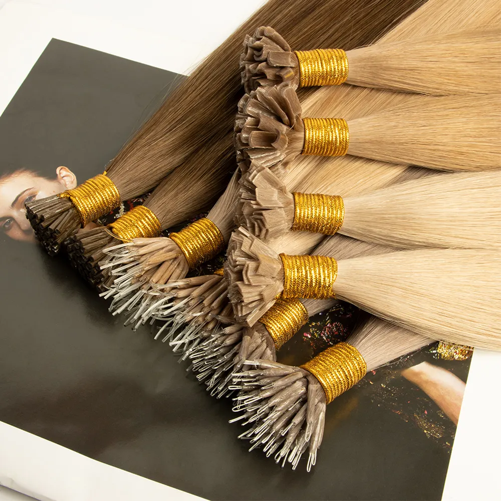 Wholesale 13A European K Tip Hair Extensions Human hair Keratin Double Drawn Pre Bond 100human Remy Hair Extensions