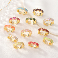 JS17 Candy Color Drip Oil Enamel Liefdeshart Open Ring 18K Goud Verguld Verstelbare Stapelbare Vinger Ringen Zoete Multi Hartjes Band