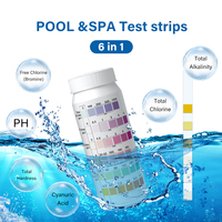 Tiras de Prueba de Calidad del Agua para Piscinas y Spas, 6 en 1, Venta al por Mayor de Fábrica, Cloro Libre, Ácido Cianúrico, pH Total, en Tiras/Botella
