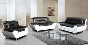 Ensemble <span class=keywords><strong>canapé</strong></span> + causeuse 3 + 2 + 1 en Faux <span class=keywords><strong>cuir</strong></span> noir, causeuse en coupe moderne, pour salon - Product Image 2