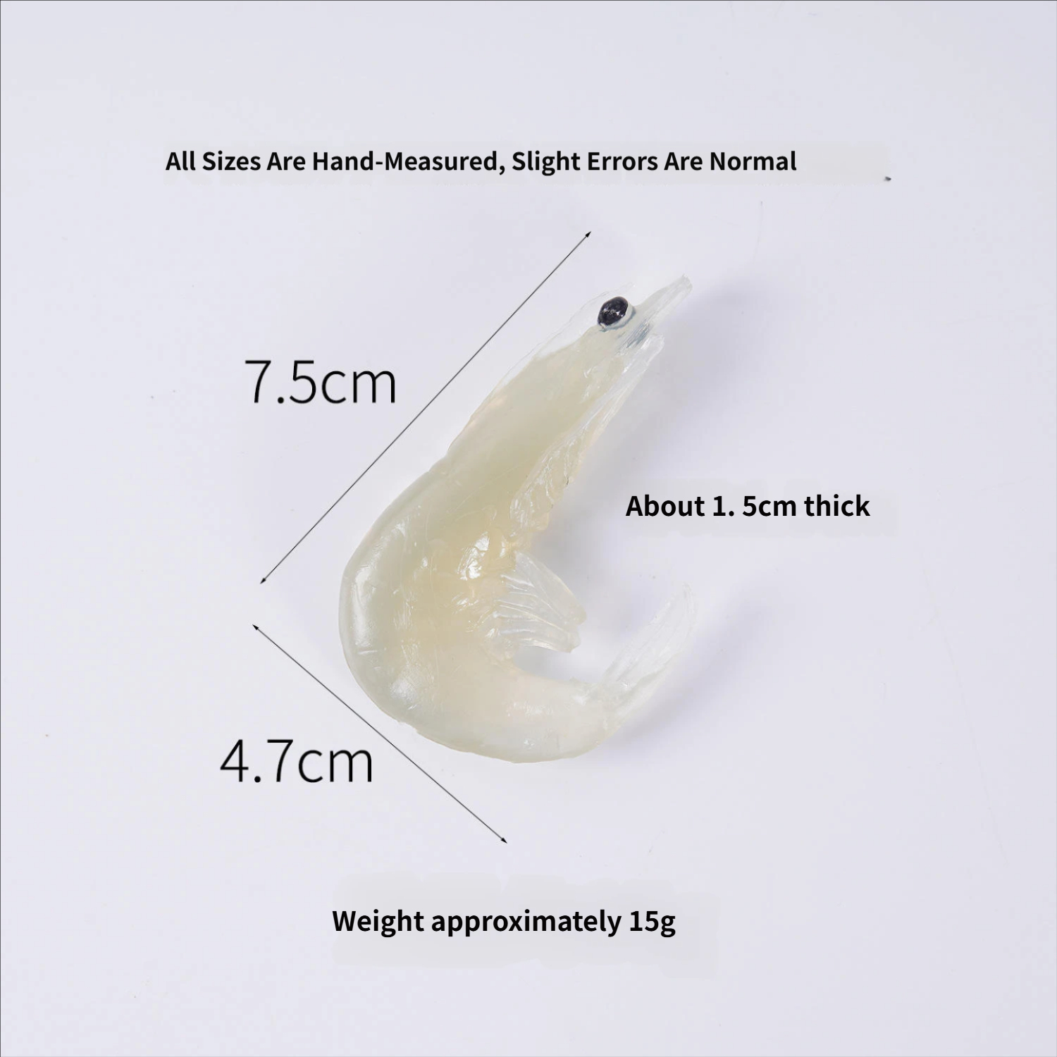 Transparent curved shrimp with eyes-no buckle