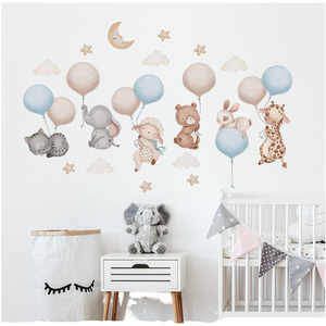 Cartone animato animale palloncino con nuvola in PVC decalcomanie da parete rimovibili per camera dei bambini adesivi decorativi per la decorazione della casa - Product Image 4
