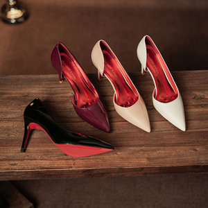 Zapatos de Tacón de Aguja con Punta Sólida 8001F, Tacón de 5cm-8cm, Suela Roja, Charol, Zapatos de Novia, Tendencia de Moda - Product Image 3