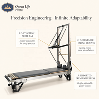 Queenlife Yoga Studio Pilates Reformer Half Trapeze Cadillac con Estructura de Aleación de Aluminio, 8 Muelles Alemanes y Barra de Muelles Ajustable