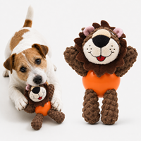 Jouet à mâcher interactif en velours côtelé pour chien avec balle en caoutchouc pour le nettoyage des dents, formes singe, éléphant, lion, hippopotame