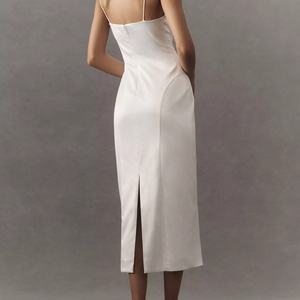 Vestido Midi Casual de Satén con Bordado Floral, Cuello Cuadrado, Abertura Trasera, Ajustado y Elástico, Talla XS, Material de Piel Sintética, Encaje Calado para Verano - Product Image 2