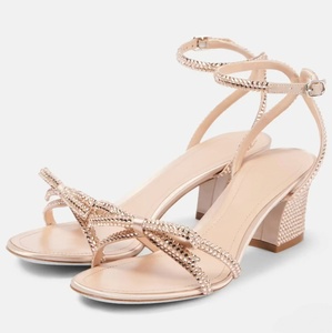 Sandales à talons hauts pour femmes, couleur nude, avec nœud en strass, luxueuses et raffinées, entièrement ornées de strass, pour l'été. - Product Image 6