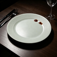 Assiettes de présentation plates classiques en céramique, design côtelé élégant, compatibles lave-vaisselle pour hôtels, restaurants et usage domestique