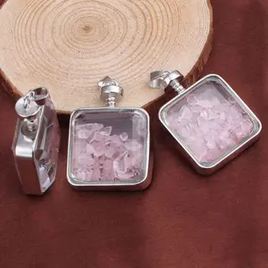 Mới Bán Buôn Tinh Thể Tự Nhiên Sỏi Vuông Trôi Chai Rose Quartz Healing Pha Lê Mặt Dây Chuyền Cho Nam Giới Phụ Nữ Đồ Trang Sức Pha Lê Đồ Trang Sức Đồ Trang Sức