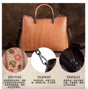 Bolso Tote de Cuero Vacuno Genuino Andong para Mujer, Bolsos Cruzados de Hombro Casuales, Gran Capacidad, Bolsos de Mano Sencillos para el Trabajo y Viajes - Product Image 4