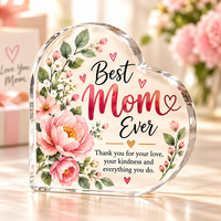 Plaque en acrylique personnalisée en forme de cœur avec photo de couple, cadeau d'anniversaire de mariage personnalisé, ornement de bureau transparent avec support
