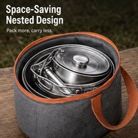 Set Peralatan Masak Lipat 4 Bagian Bahan Stainless Steel Ringan untuk Luar Ruangan, Kapasitas 4L, Kompatibel dengan Kompor Gas, Wajan untuk Memasak saat Berkemah