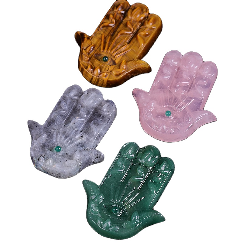 New Coming Polished Muslim Fatima Hand Amulet Jade Carving Natural Crystal Crafts
