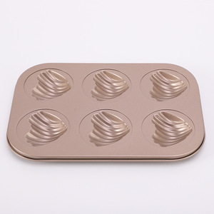 6-Cavity Non-Stick Madeleine Pan Heart Shape Baking Mold Oven Safe Gold Color Rectangle Baking Dish - Product Image 1