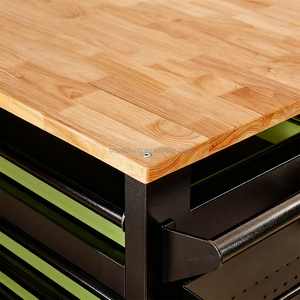 Établi en métal avec coffre à outils à 7 tiroirs avec revêtement en poudre supérieur en bois avec serrure à clé verrouillable et roues - Product Image 3