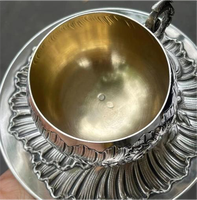 Taza de Té de Plata Pura Grabada a Mano con Asa, Taza de Café de Plata Antigua, Copa de Vino, Se Acepta Logotipo Personalizado
