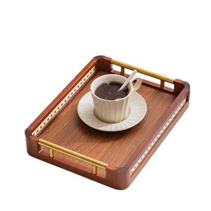 Plateau en bois avec poignée en métal, rectangulaire, verni, multifonctionnel, pour le rangement et le service du thé à la maison, dans le salon - Product Image 5