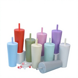 2026 Reusable Plastic Tumbler with <b>Straw</b> Wholesale Custom Logo Double Wall Matte Coffee Cup Matte Lid Cold <b>Drink</b> <b>Bottle</b> 24oz - Product Image 1