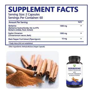 Cápsulas de extracto de berberina natural OEM ODM 1000mg con extracto de pimienta negra suplementos sanitarios para apoyar el sistema inmunológico - Product Image 2