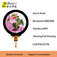 Tampilan LCD IPS TFT bulat 3.4 inci dengan resolusi 800x800 layar sentuh antarmuka DSI MIPI untuk dasbor perangkat cerdas