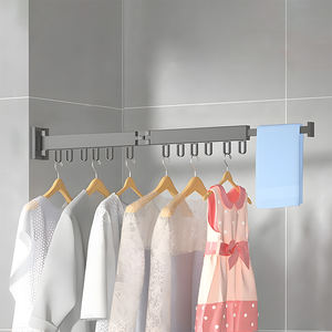 קיר רכוב מתקפל בד ייבוש מתלה שטח חיסכון נשלף אלומיניום כביסה ייבוש מדפי - Product Image 4